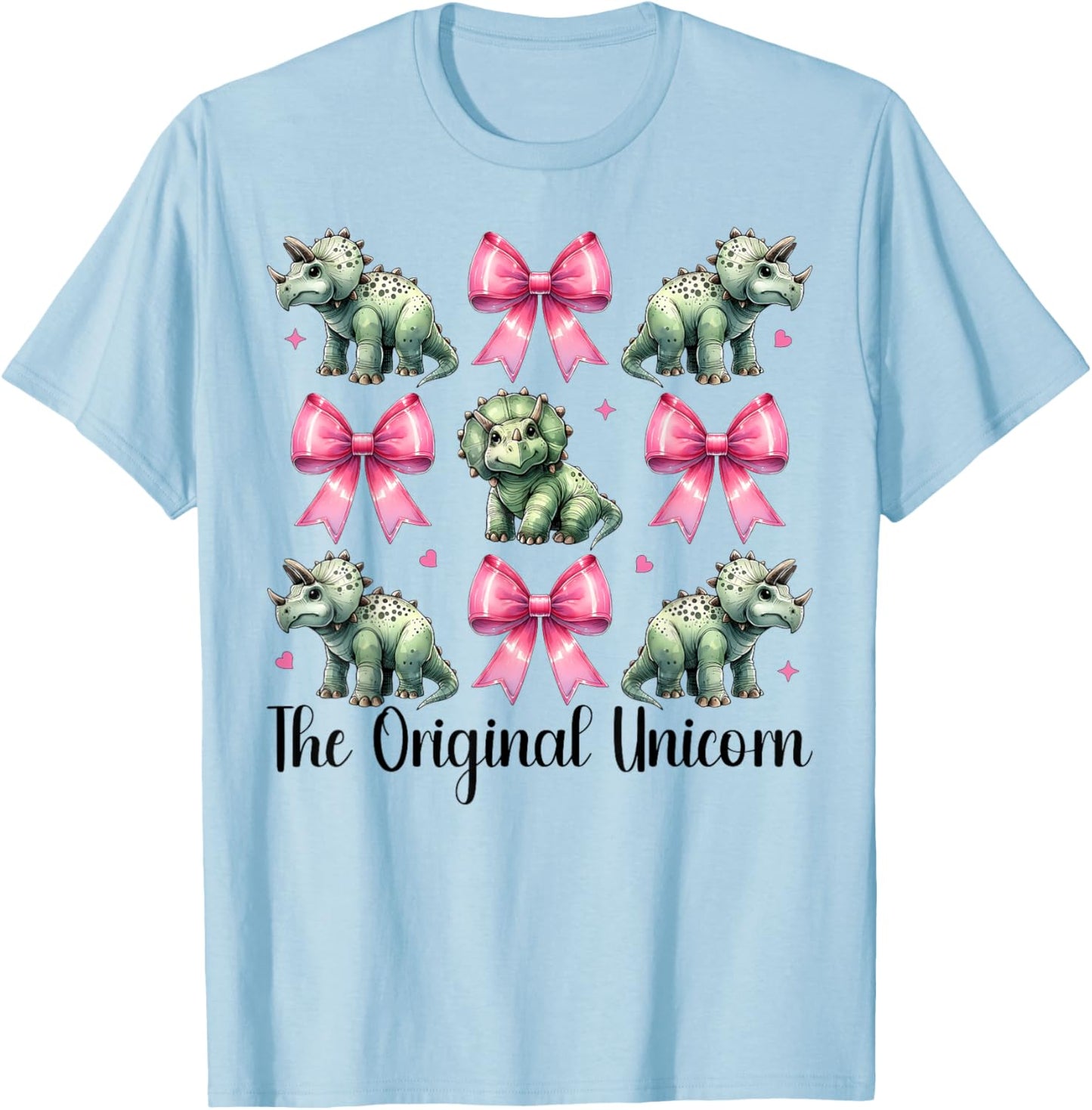 Triceratops Dinosaur Girl Coquette Bow The Original Unicorn T-Shirt - T-Shirt | Light Blue