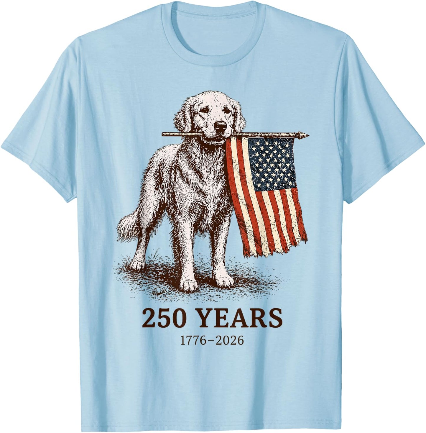 Golden Retriever 250 Years America Patriotic USA 1776-2026 T-Shirt - T-Shirt | Light Blue