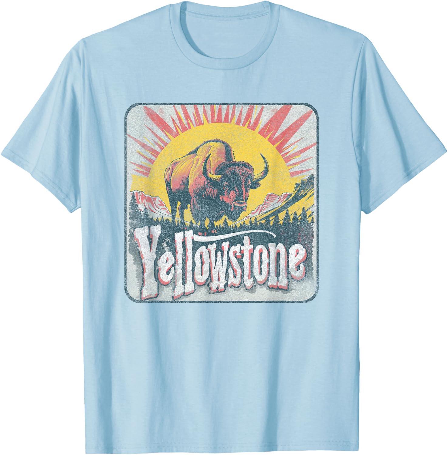 Yellowstone - US National Park Vintage Men Women Kids Retro T-Shirt - T-Shirt | Light Blue