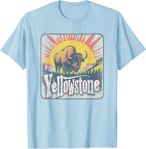 Yellowstone - US National Park Vintage Men Women Kids Retro T-Shirt - T-Shirt | Light Blue