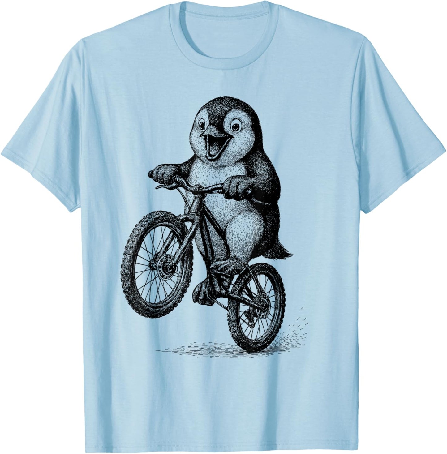 Vintage Kawaii Cute Penguin Riding Bicycle Cycling Cyclist T-Shirt - T-Shirt | Light Blue