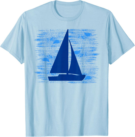 Simple Sail Boat On Blue Brush Strokes Nautical T-Shirt - T-Shirt | Light Blue