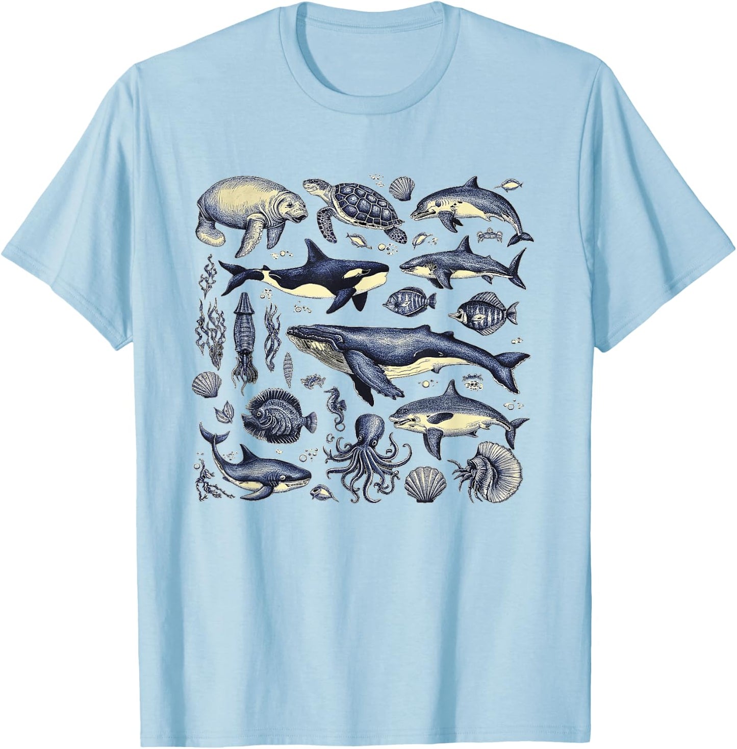 Vintage 90s Tattoo Sea Animal Ocean Nature Ocean Wildlife T-Shirt - T-Shirt | Light Blue