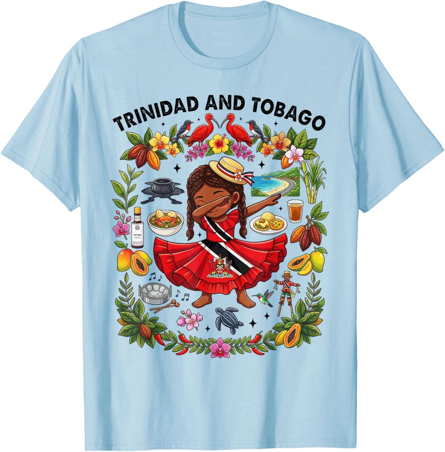 Dabbing Trinidad and Tobago Girl Flag Dress Steelpan Pride T-Shirt - T-Shirt | Light Blue