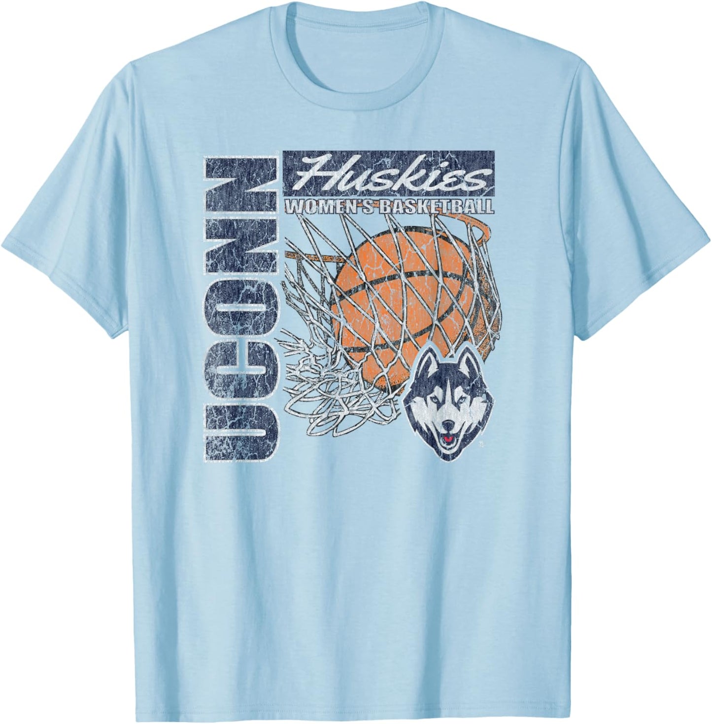 Connecticut Huskies Women's Basketball Vintage 90's Gray T-Shirt - T-Shirt | Light Blue