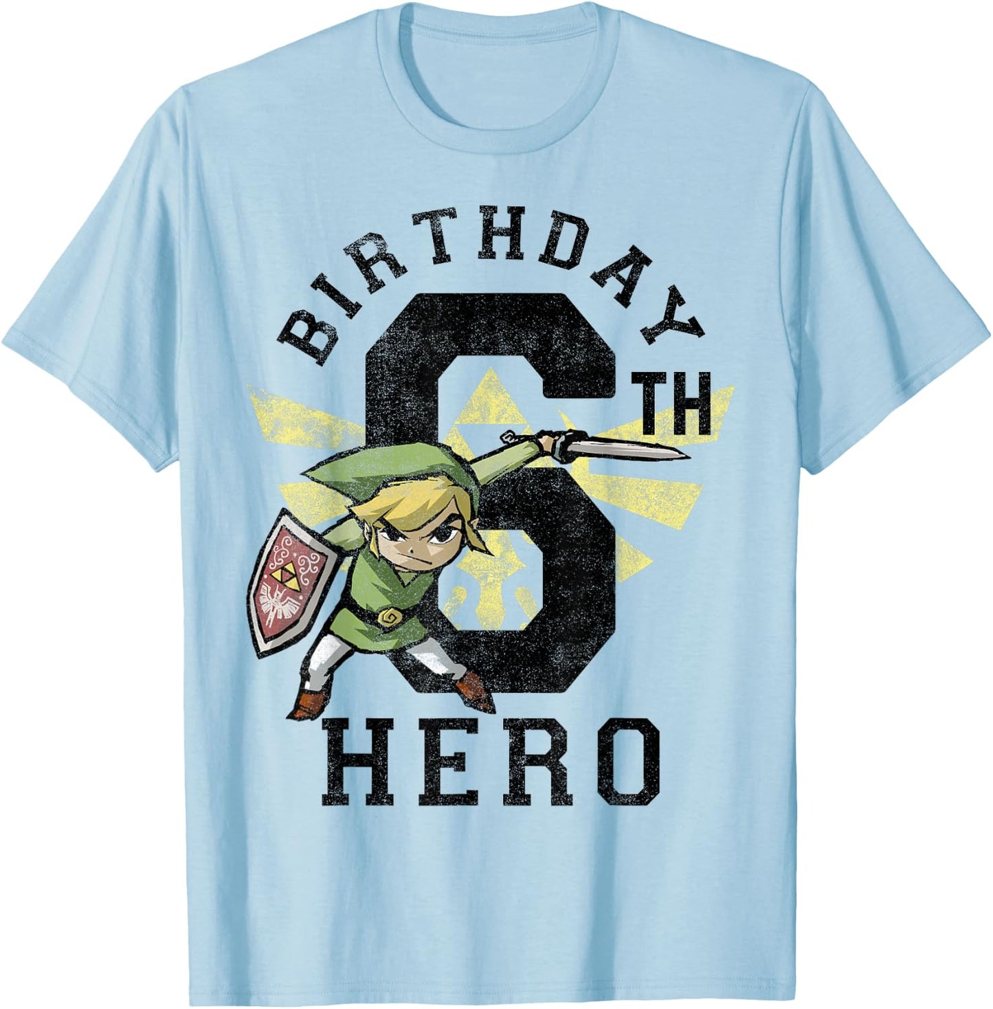 Legend of Zelda Link 6th Birthday Hero Triforce Logo Small T-Shirt - T-Shirt | Light Blue