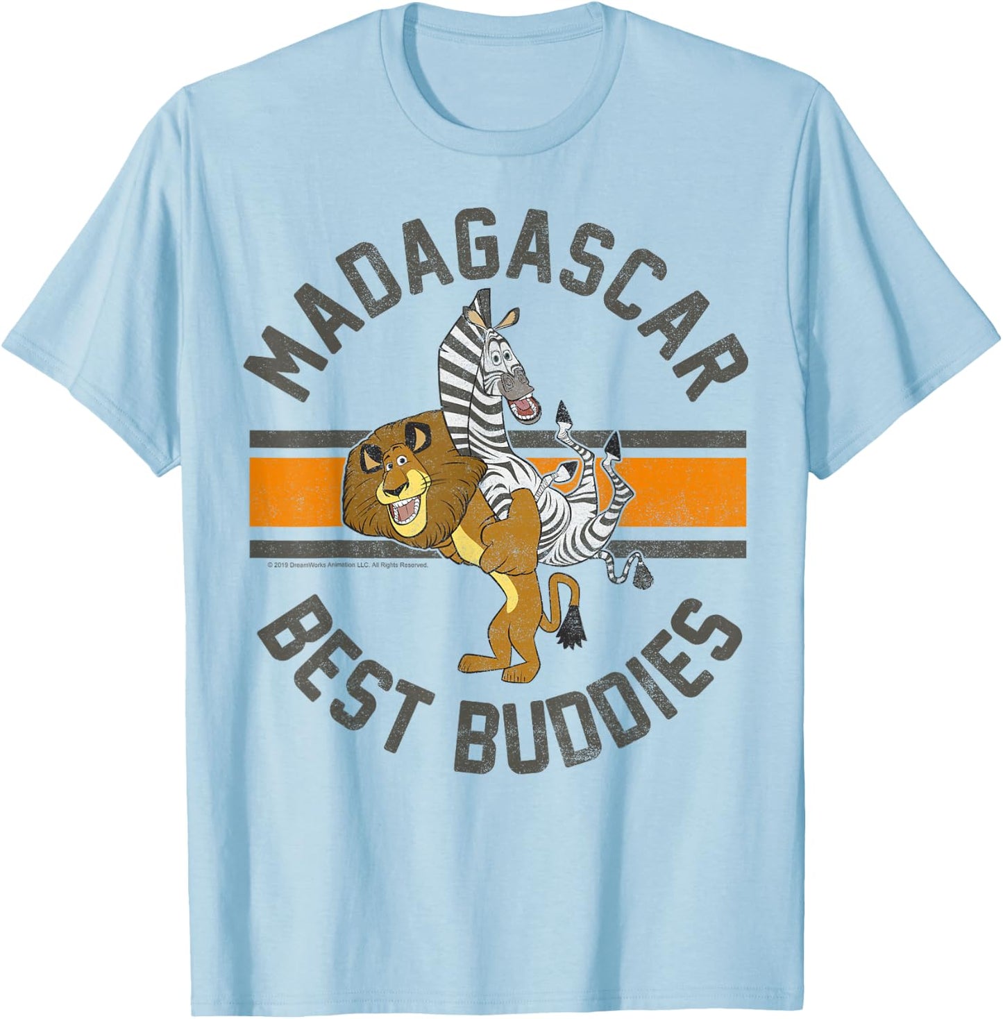 Madagascar Alex and Marty Best Buddies Striped Text Poster T-Shirt - T-Shirt | Light Blue