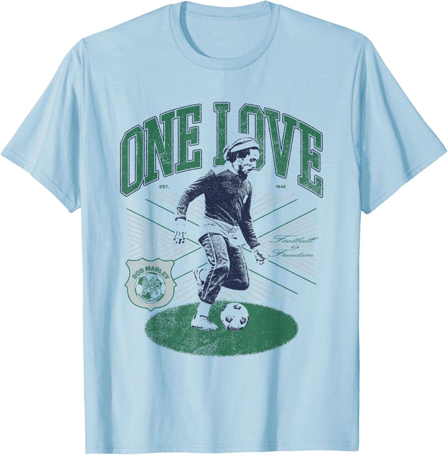 Official Bob Marley One Love Soccer Photo T-Shirt - T-Shirt | Light Blue