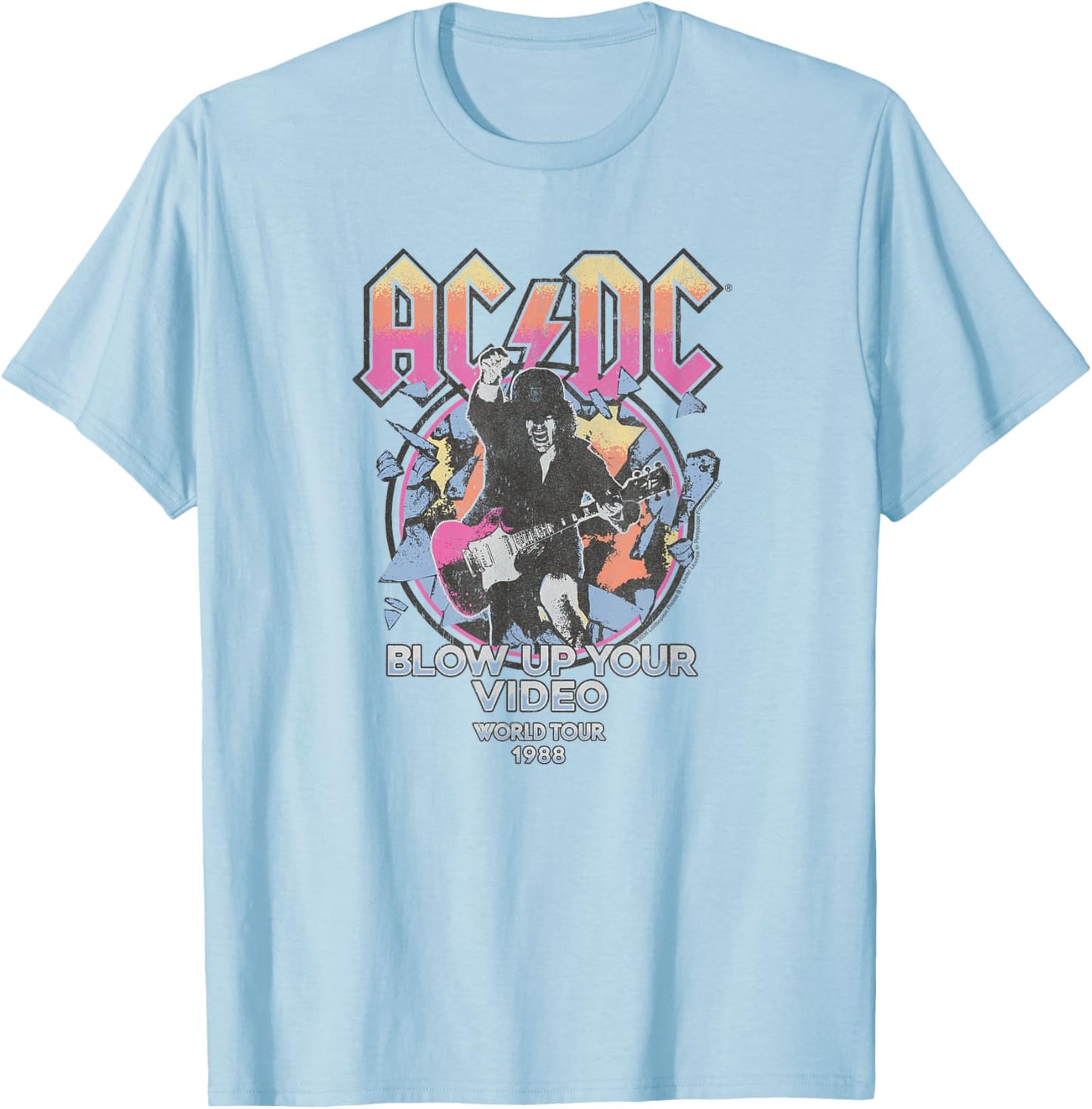 ACDC - Blow Up Your Video World Tour 1988 T-Shirt - T-Shirt | Light Blue