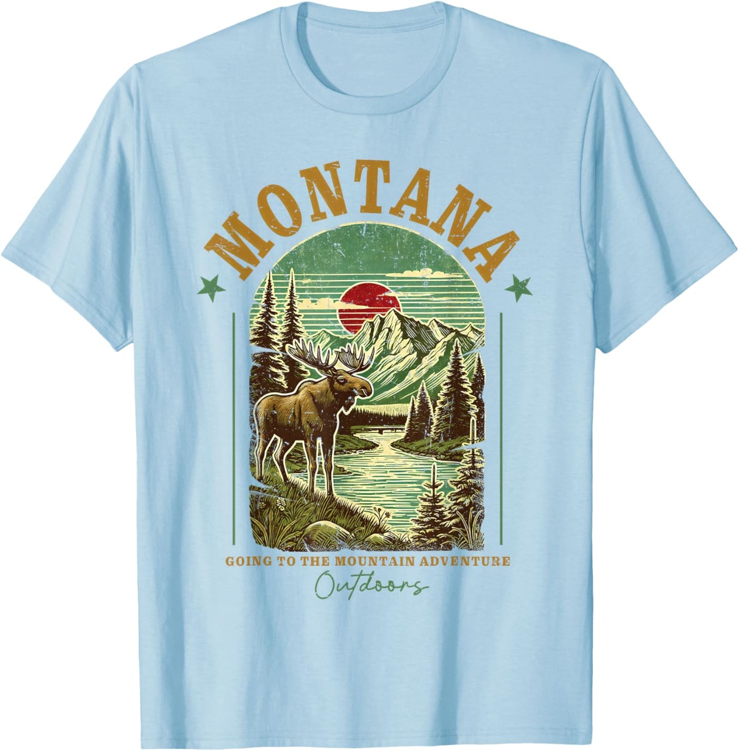 Montana Moose Mountain River Nature Wilderness Adventure T-Shirt - T-Shirt | Light Blue