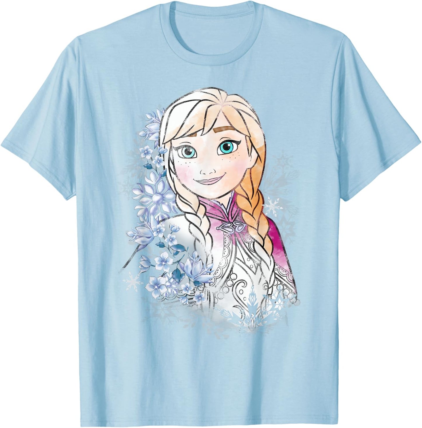 Disney Frozen Anna Illustrated Snowflake Flowers T-Shirt - T-Shirt | Light Blue