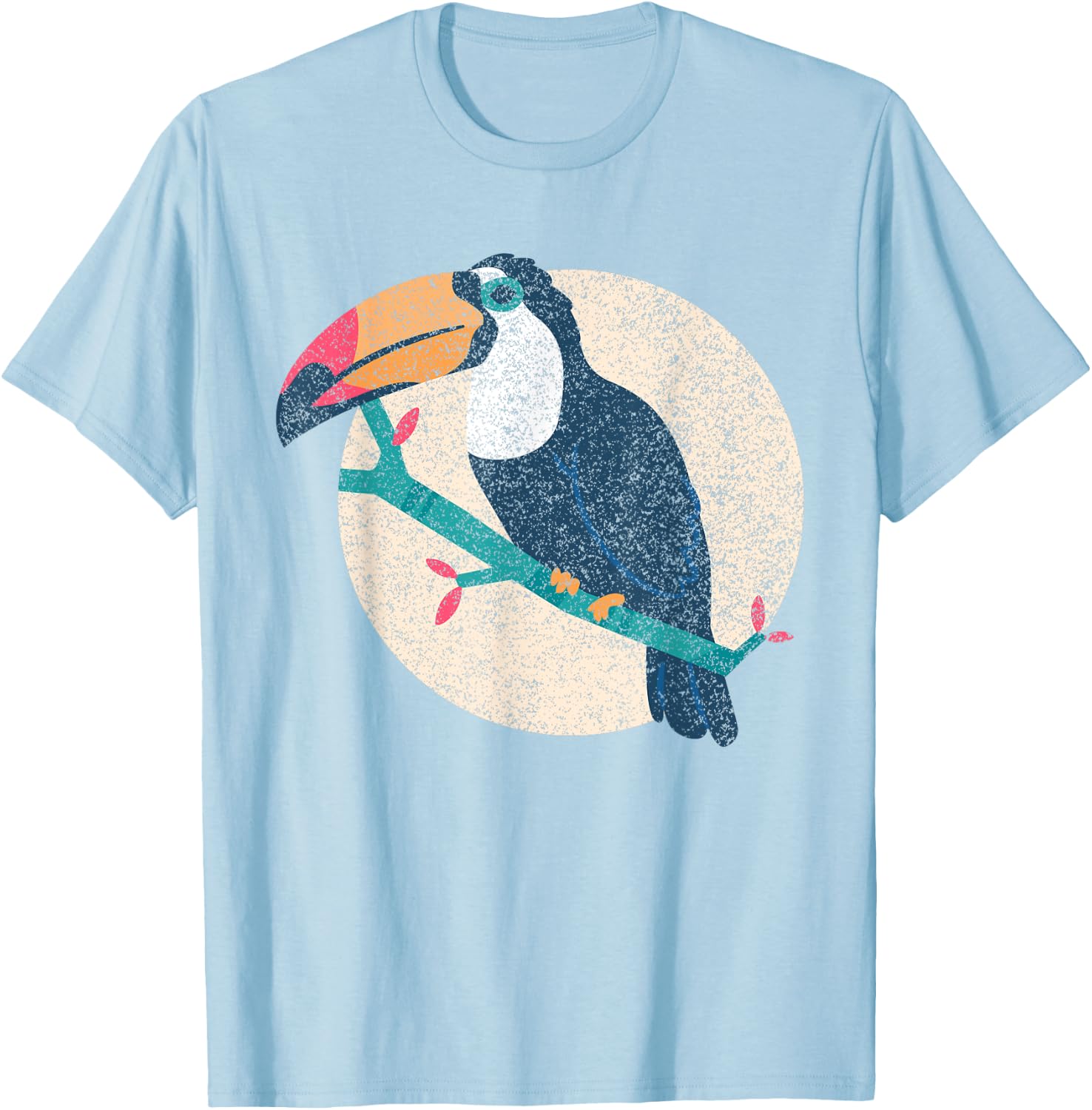 Cool Vintage Distressed Animal Co. - Vintage Distressed Style Toucan - -Adults - Grey - Small - Short Sleeve - Classic Fit - Cotton 50%, Polyester 50% T-Shirt - T-Shirt | Light Blue
