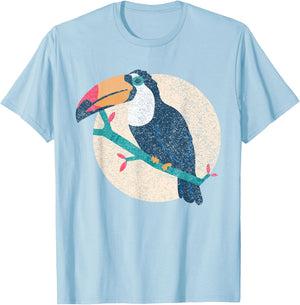 Cool Vintage Distressed Animal Co. - Vintage Distressed Style Toucan - -Adults - Grey - Small - Short Sleeve - Classic Fit - Cotton 50%, Polyester 50% T-Shirt - T-Shirt | Light Blue