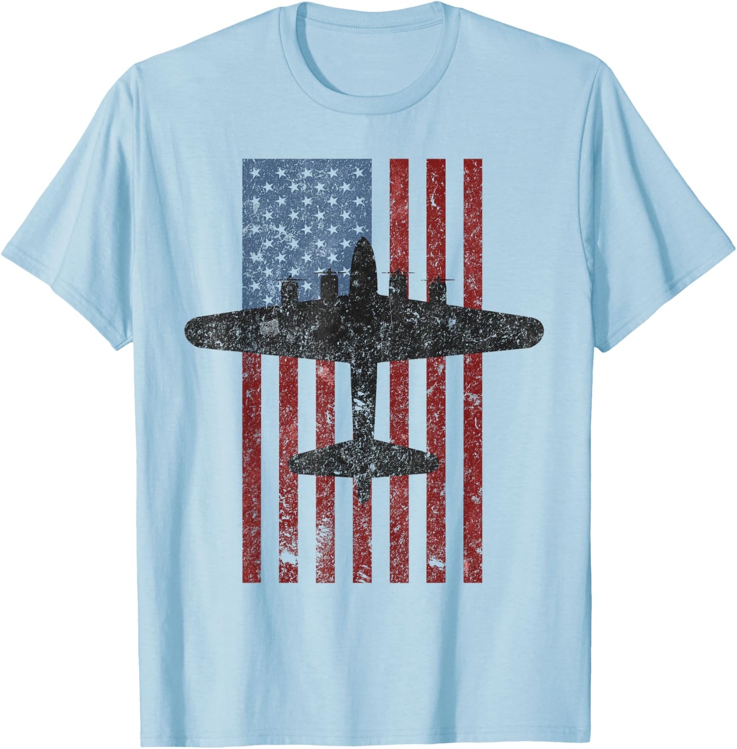 B-17 Flying Fortress WWII Bomber Vintage American Flag T-Shirt - T-Shirt | Light Blue