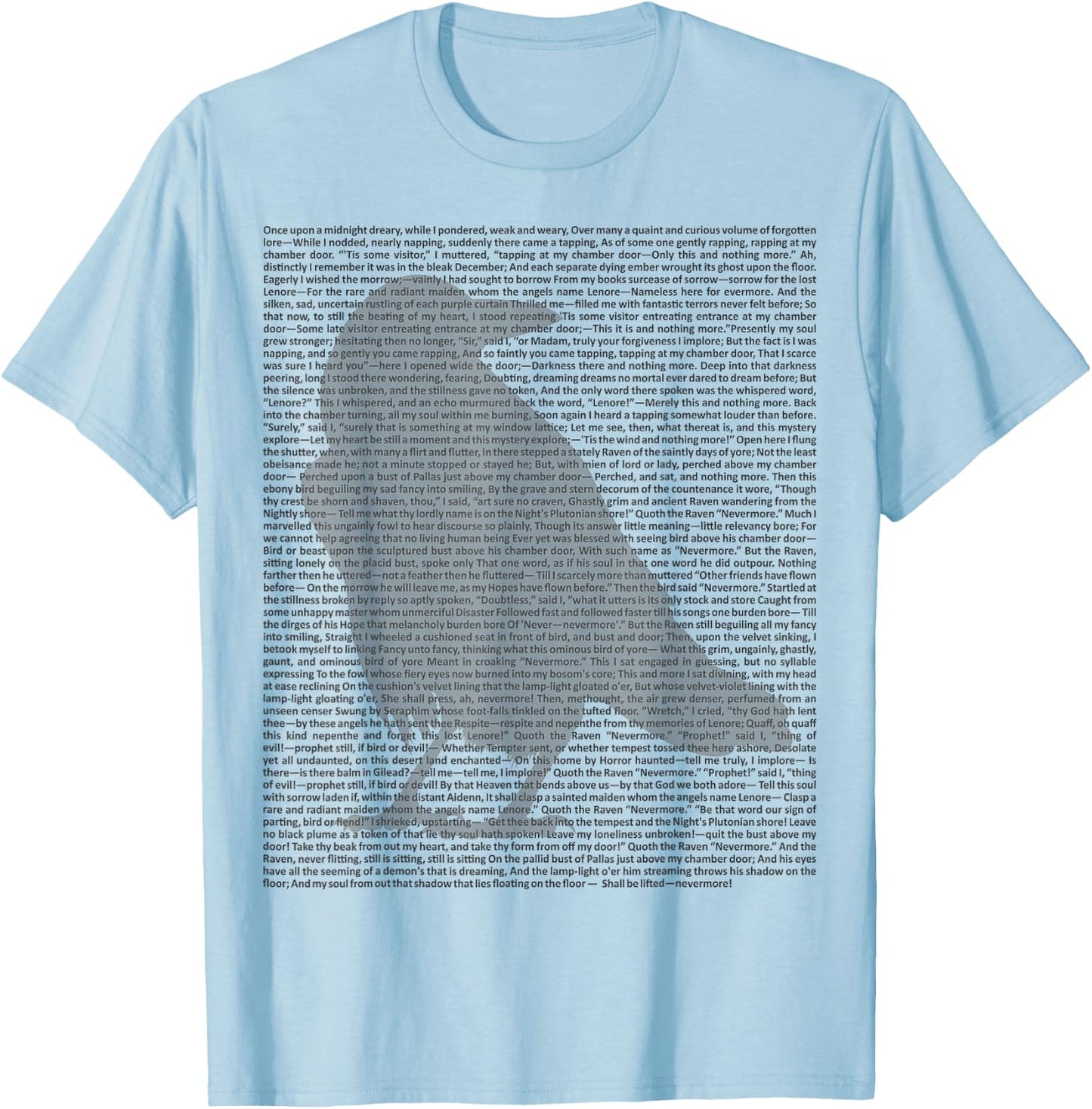 Edgar Allan Poe Poem - The Raven 1 - EAP Tribute Fan T-Shirt - T-Shirt | Light Blue