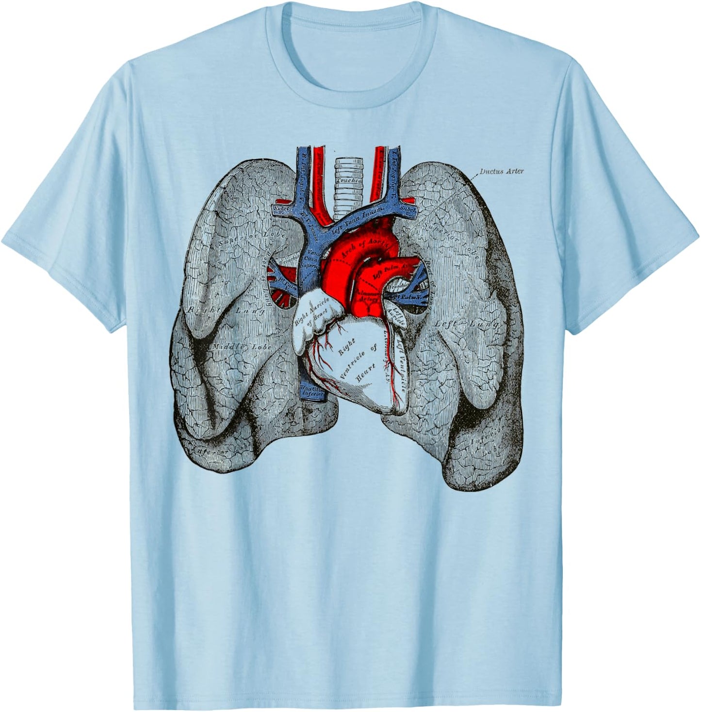 Human Heart Lungs Vintage Medical Anatomy Human Lungs Heart T-Shirt - T-Shirt | Light Blue
