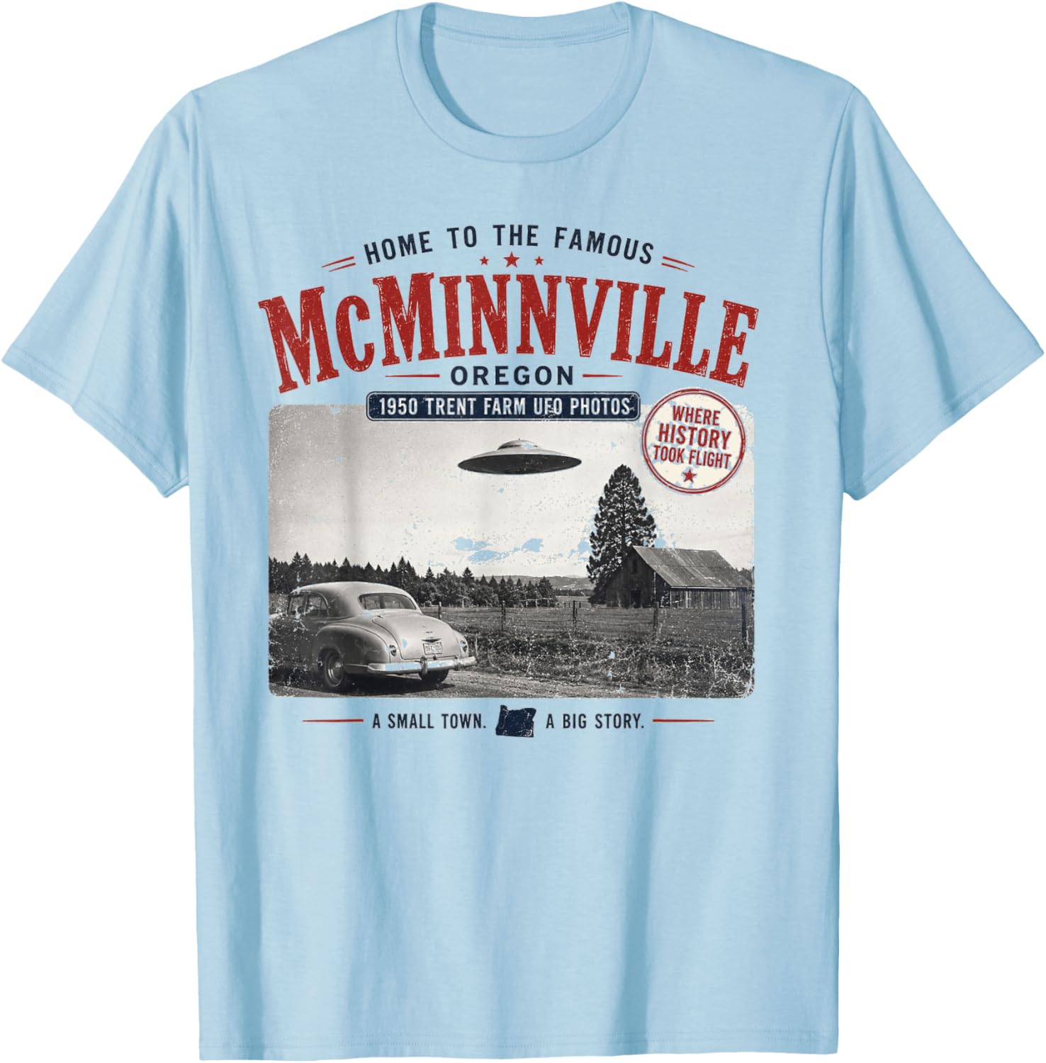 McMinnville Oregon - Vintage 1950 UFO Sighting T-Shirt - T-Shirt | Light Blue