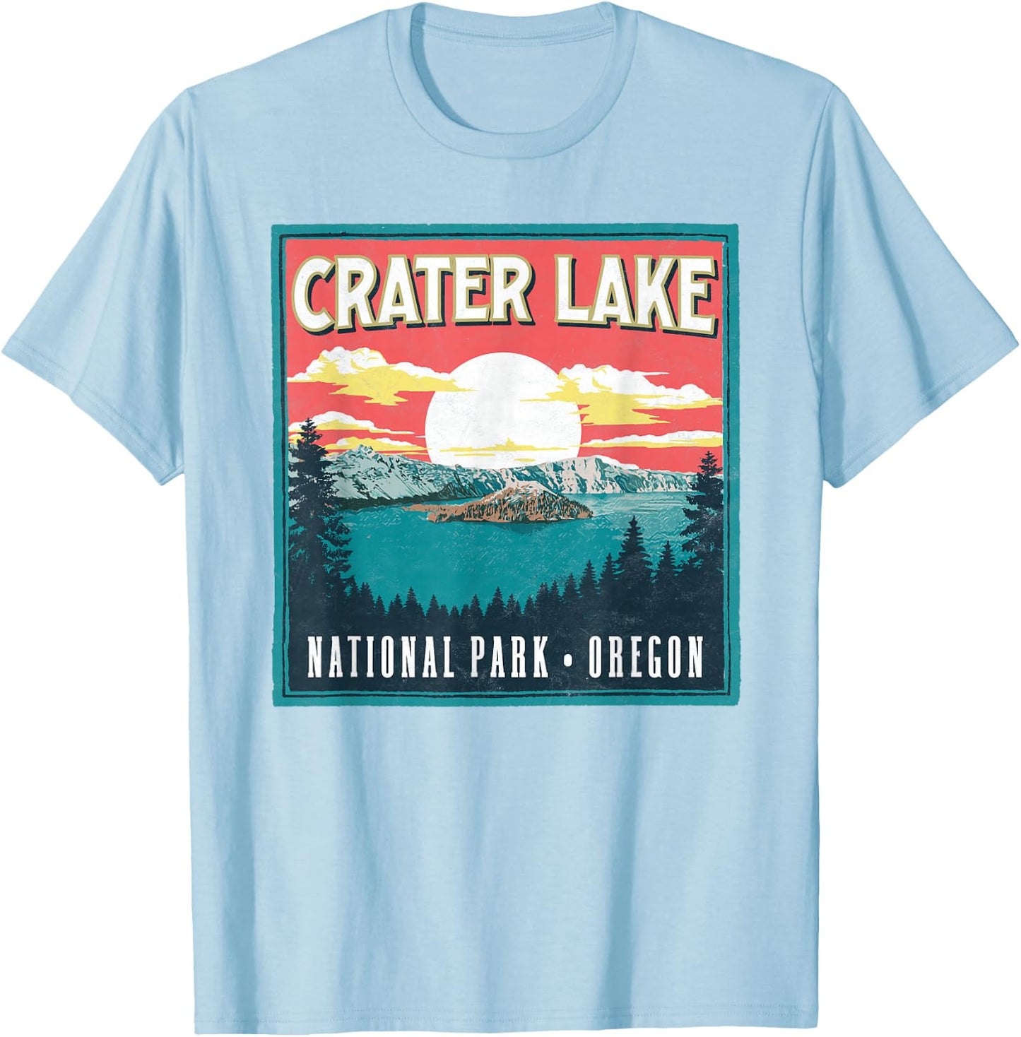 Crater Lake National Park Oregon Vintage Vibe Graphic T-Shirt - T-Shirt | Light Blue