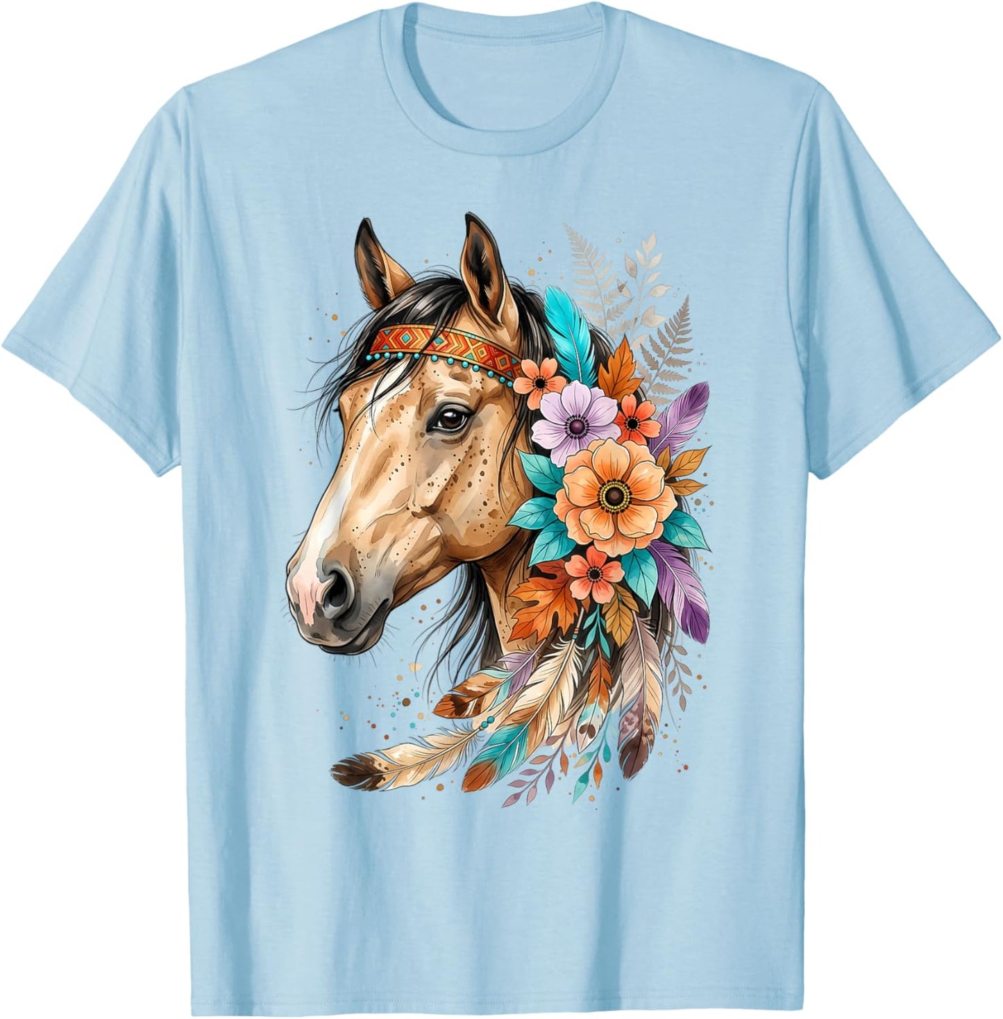 Floral Wild Horse Country Horse Riding Horse Lover T-Shirt - T-Shirt | Light Blue