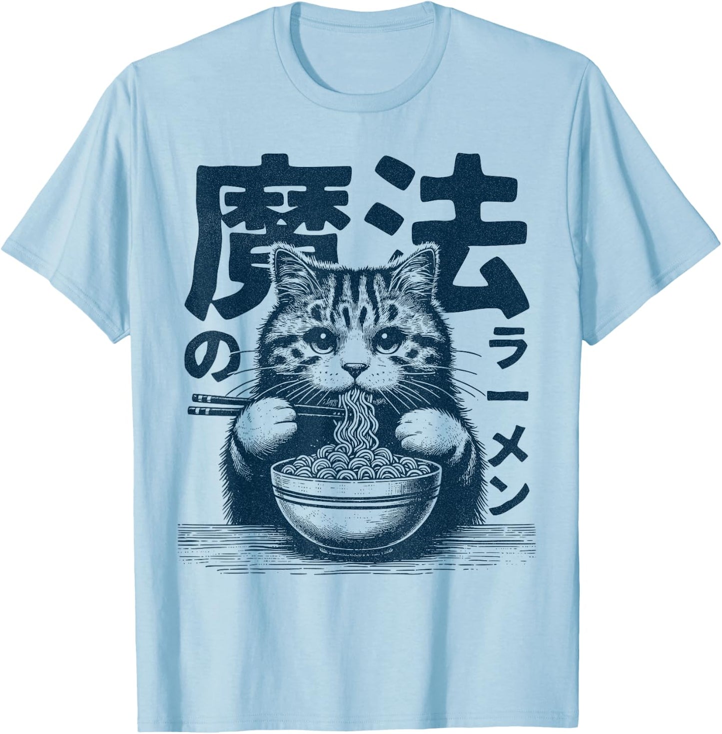 Ramen Cat - Kitten eating Ramen - Neko Ramen Cat T-Shirt - T-Shirt | Light Blue