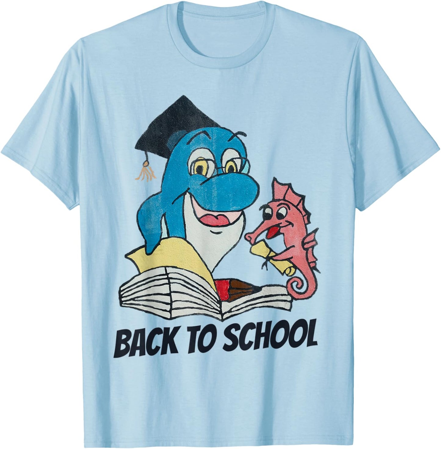 Back To School Funny Dolphin Teacher Seahorse Student Gift Men Women Kids T-Shirt - T-Shirt | Light Blue