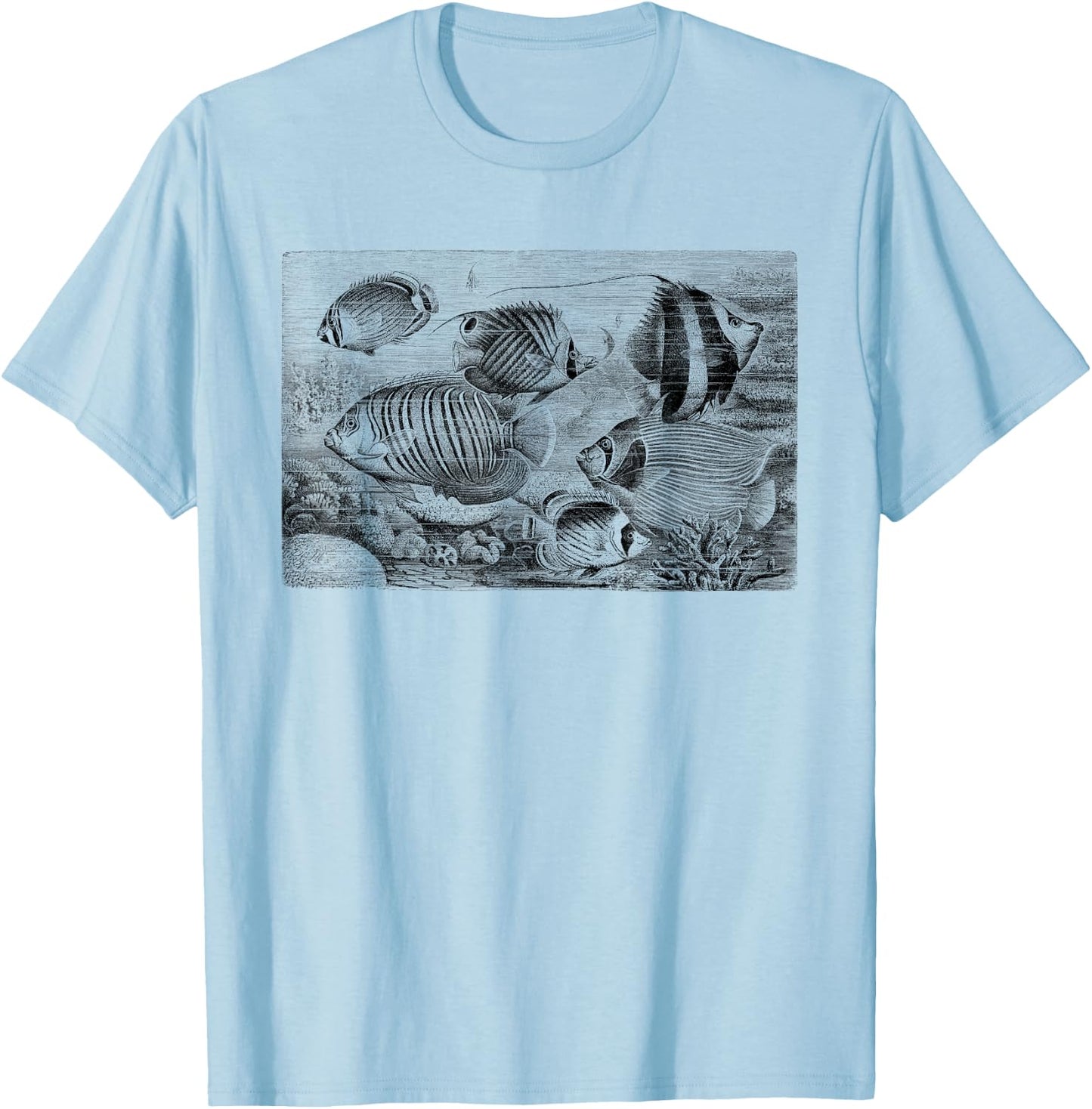 Vintage Tropical Fish Print T-Shirt - T-Shirt | Light Blue