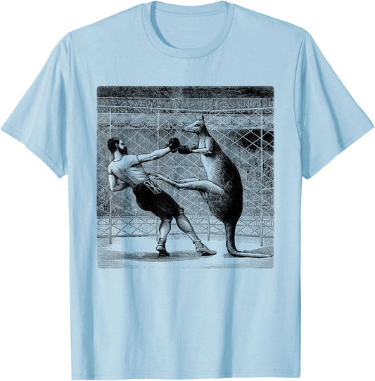 Boxing Kangaroo Print T-Shirt - T-Shirt | Light Blue
