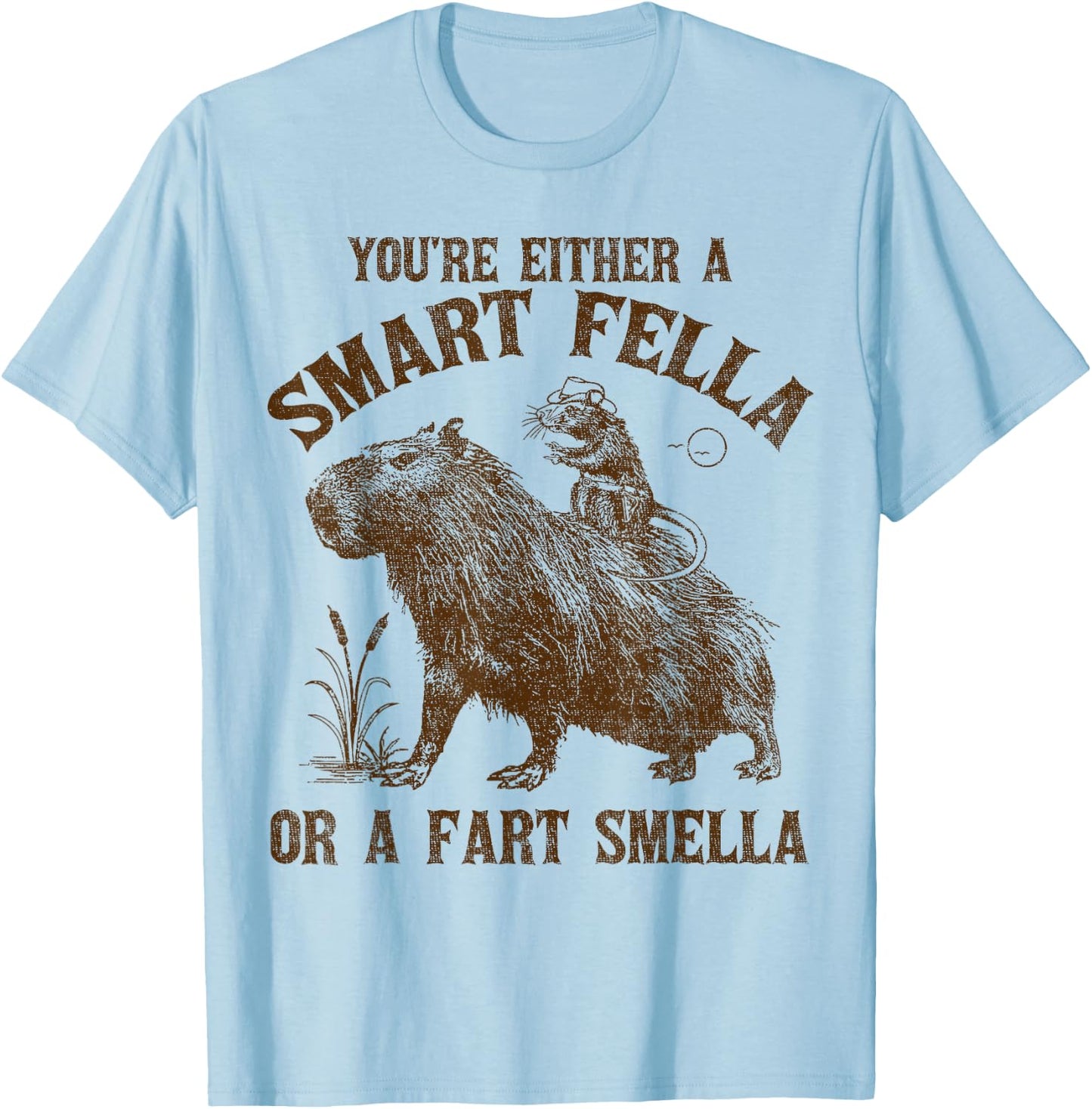 You're Either A Smart Fella Or A Fart Smella Funny Capybara T-Shirt - T-Shirt | Light Blue
