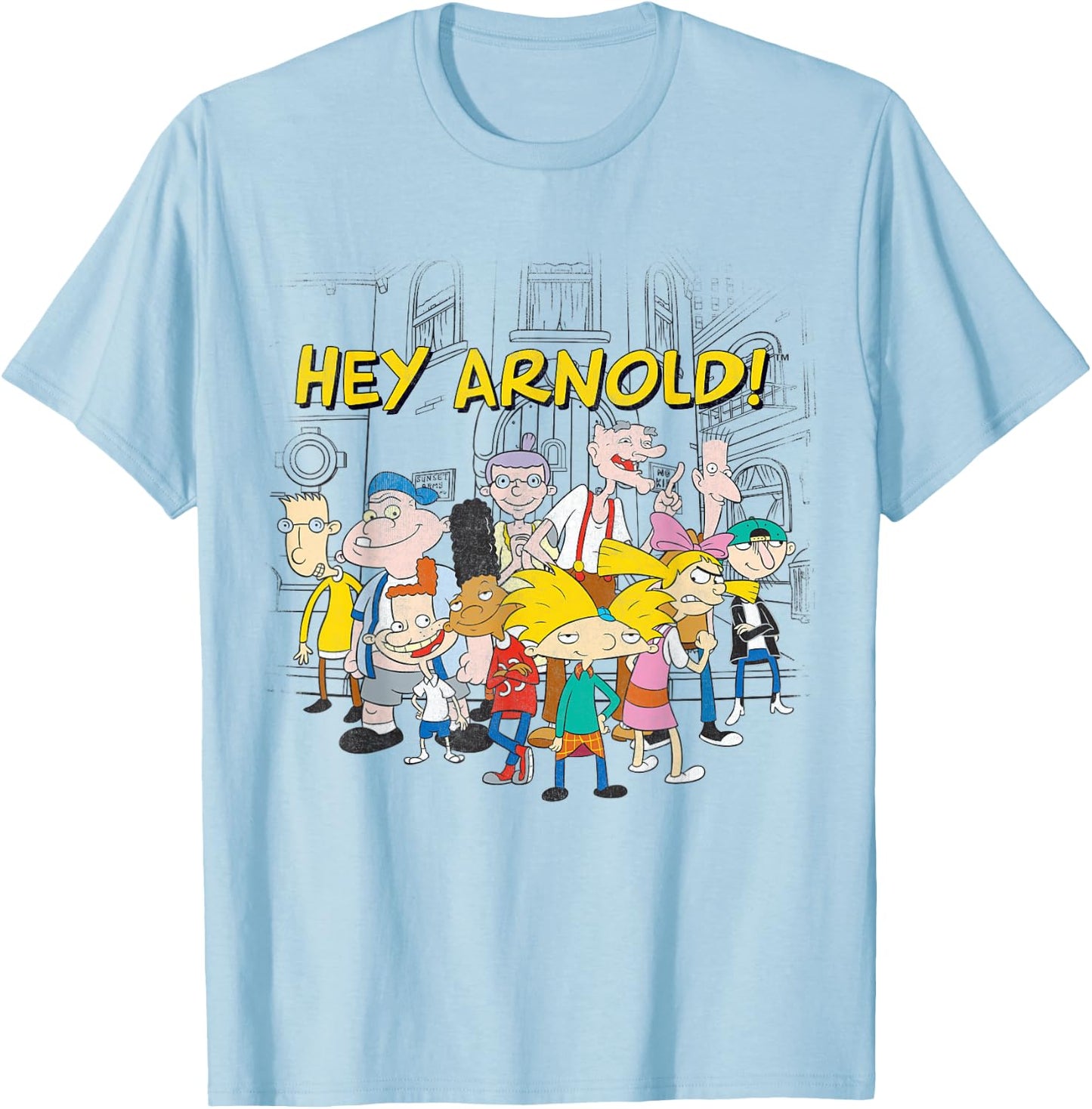 Nickelodeon Hey Arnold Cast Hangout T-Shirt - T-Shirt | Light Blue