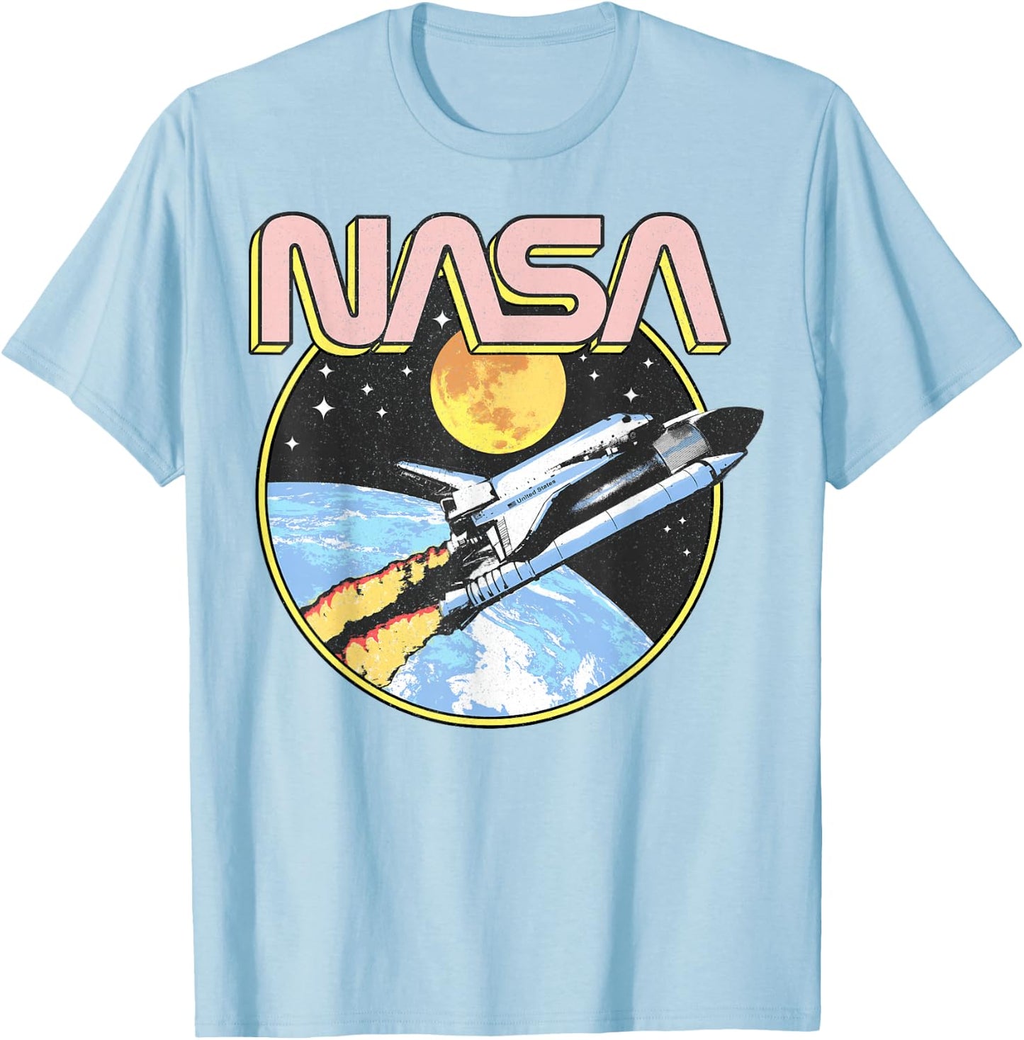 NASA Retro Shuttle Over the Earth T-Shirt - T-Shirt | Light Blue