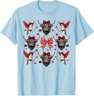Howdy Valentine Western Cowgirl Cupid Higland Cow Heifer T-Shirt - T-Shirt | Light Blue