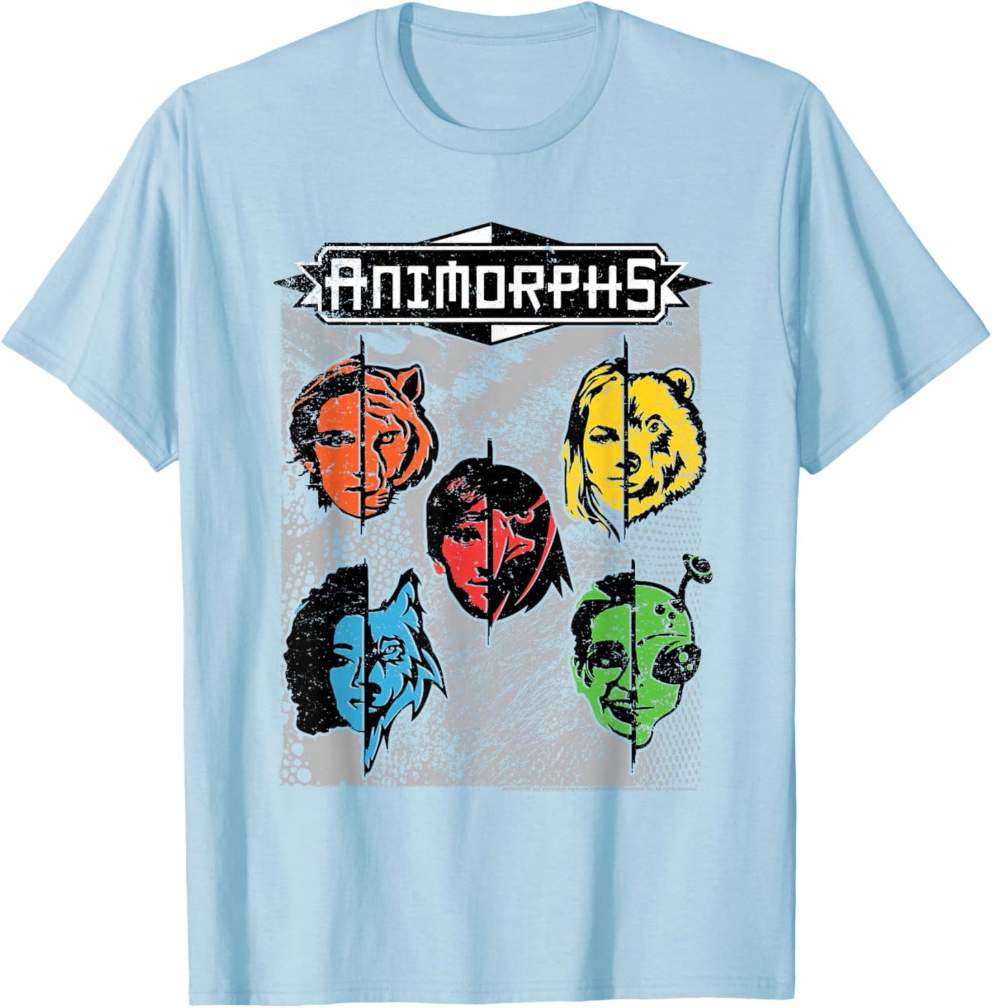 Animorphs Split Face Character Colorful Grid Book Series T-Shirt - T-Shirt | Light Blue