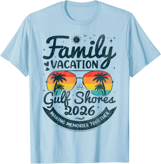Family Vacation Gulf Shores 2026 Vintage Alabama Group T-Shirt - T-Shirt | Light Blue