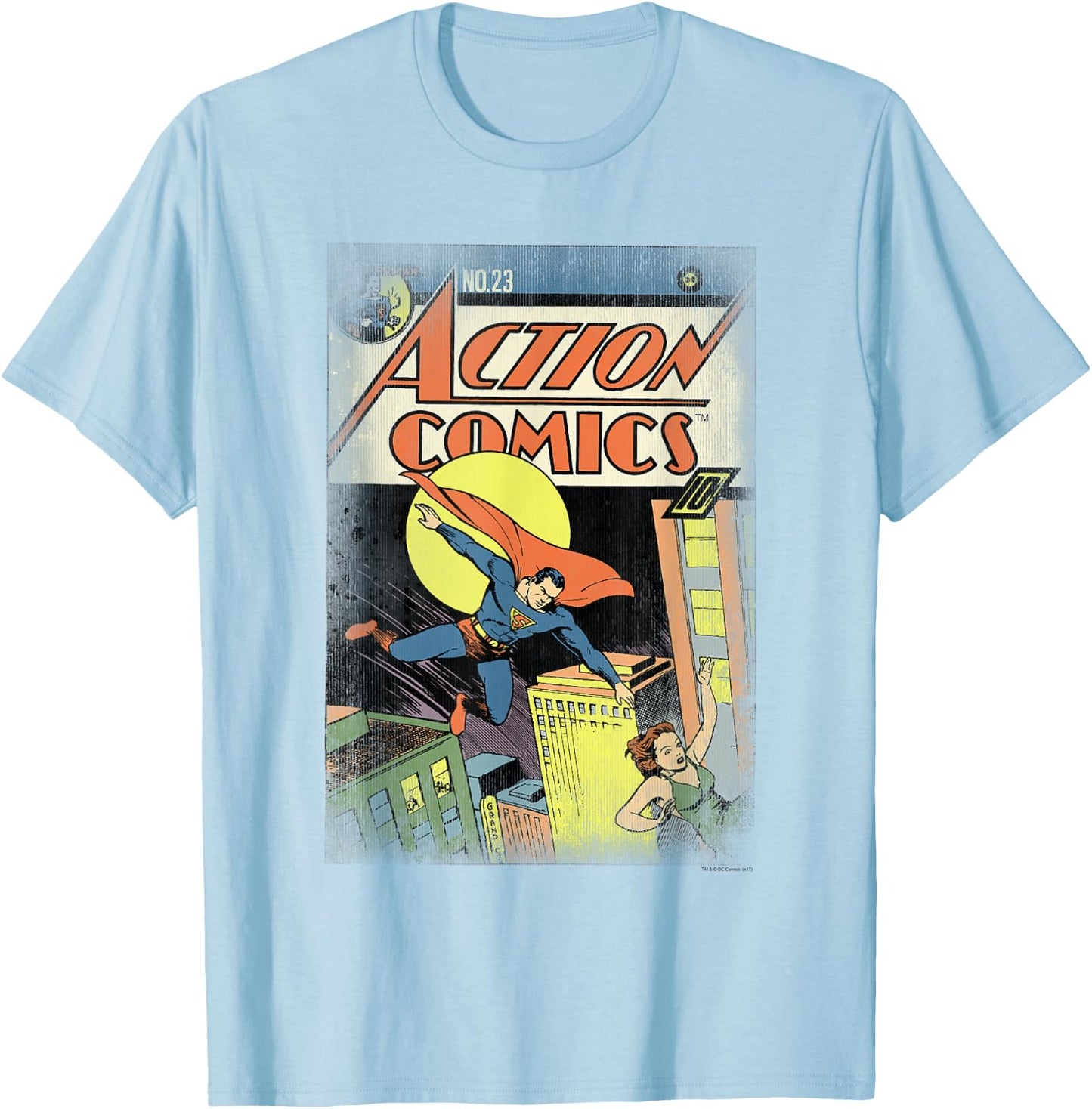 DC Comics Superman Vintage Heroes , -Adult, Grey, Small, Short Sleeve, Classic Fit, Cotton, Polyester T-Shirt - T-Shirt | Light Blue