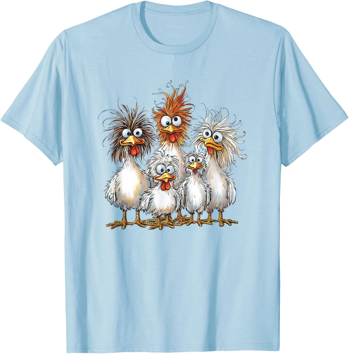 Eagerlys Colorful Funny Chicken Art Crazy Chicken Family T-Shirt - T-Shirt | Light Blue