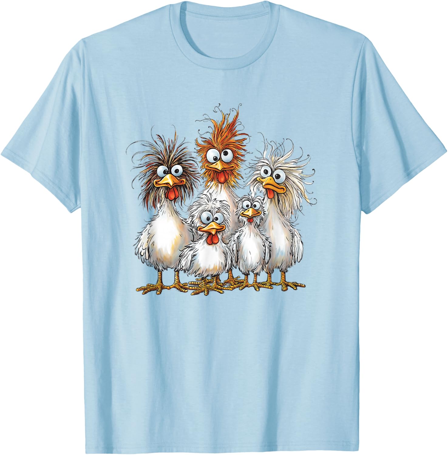 Eagerlys Colorful Funny Chicken Art Crazy Chicken Family T-Shirt - T-Shirt | Light Blue
