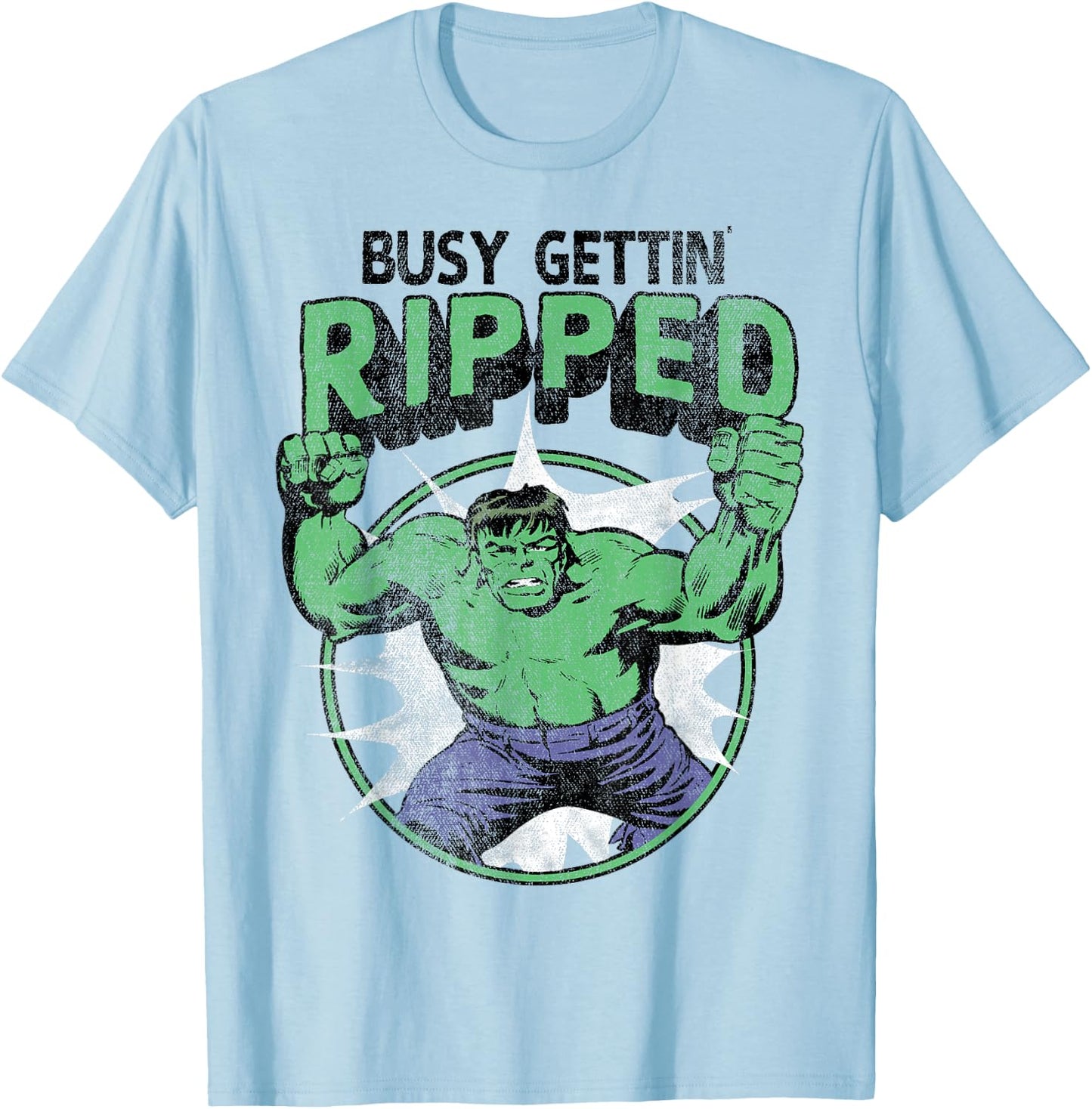 Marvel Hulk Busy Gettin Ripped Workout T-Shirt - T-Shirt | Light Blue
