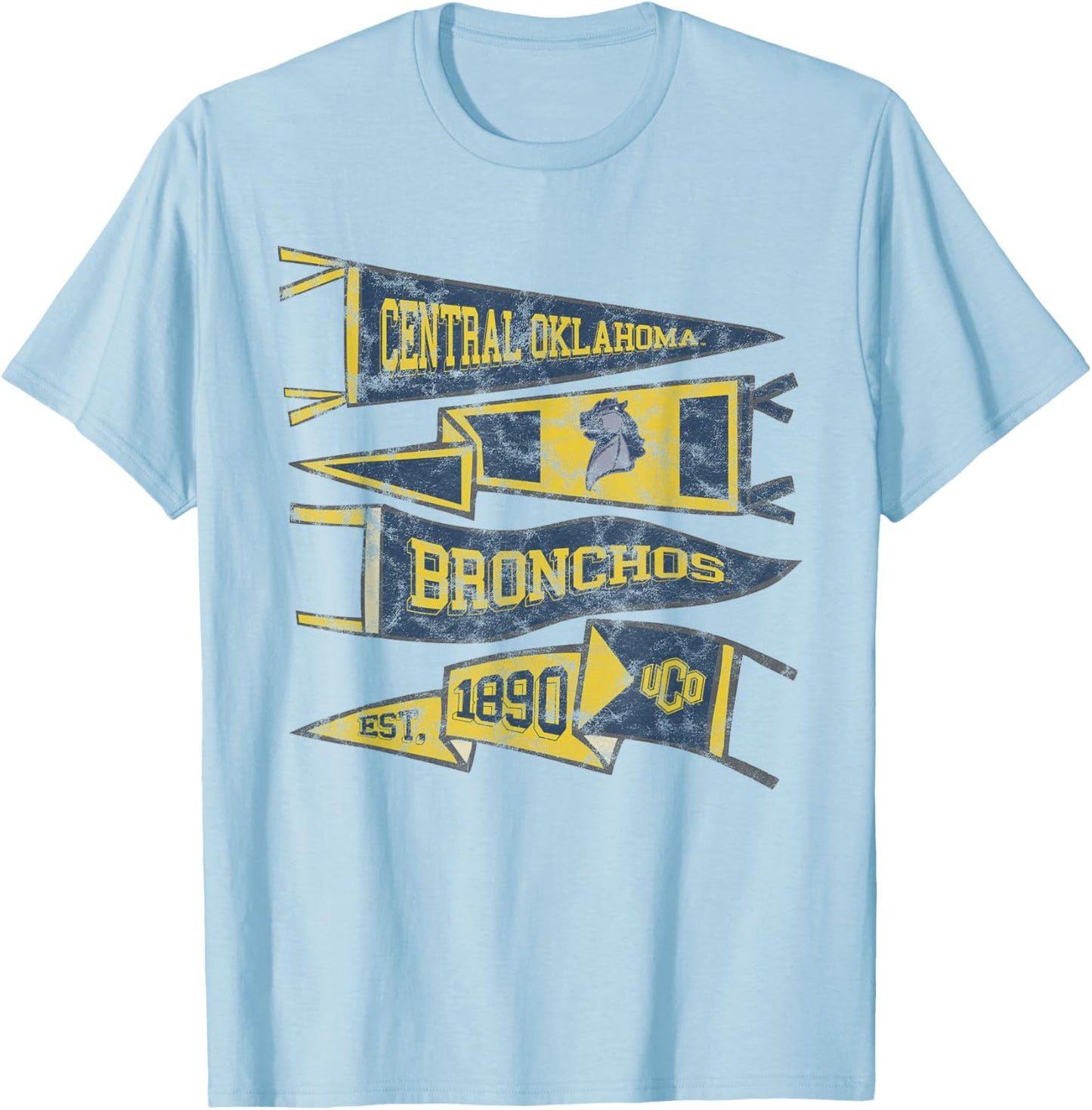 University of Central Oklahoma Bronchos Distressed Pennants T-Shirt - T-Shirt | Light Blue