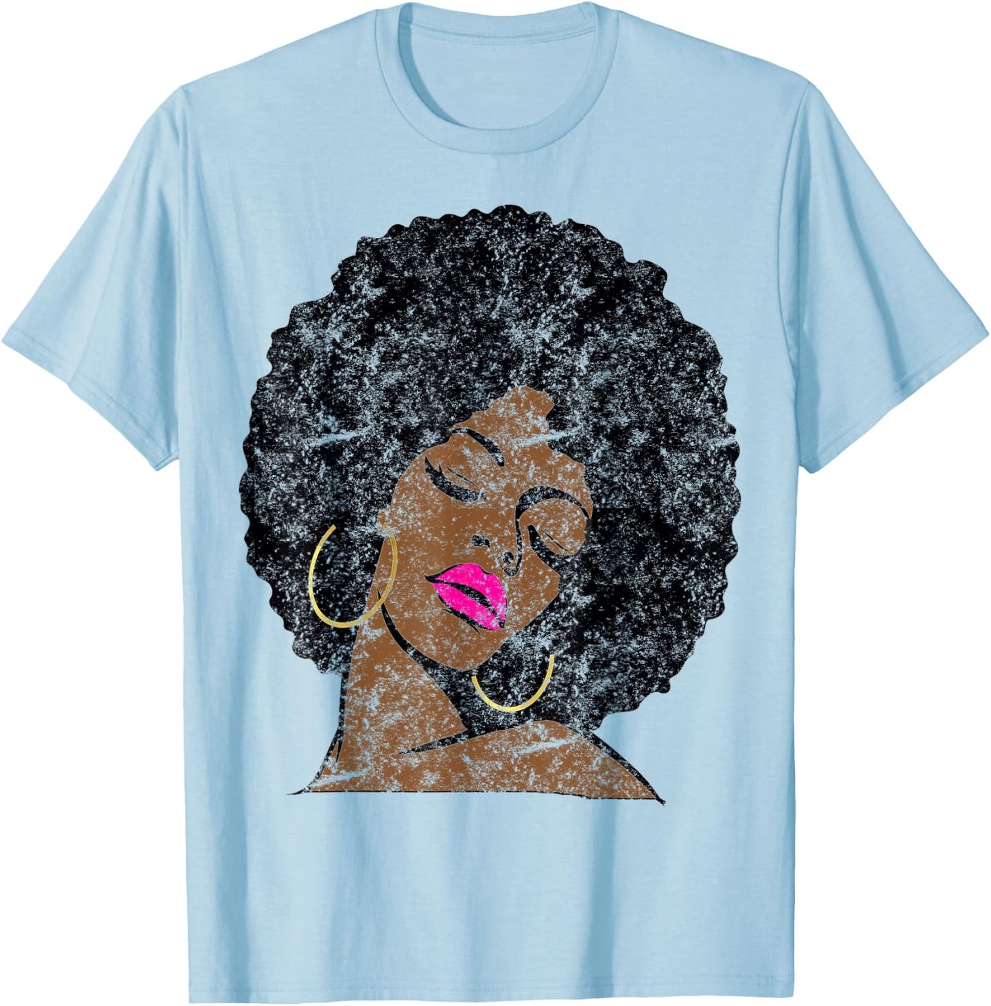 Vintage Black Girl Magic Gift Afro Diva Hot Pink Lips T-Shirt - T-Shirt | Light Blue