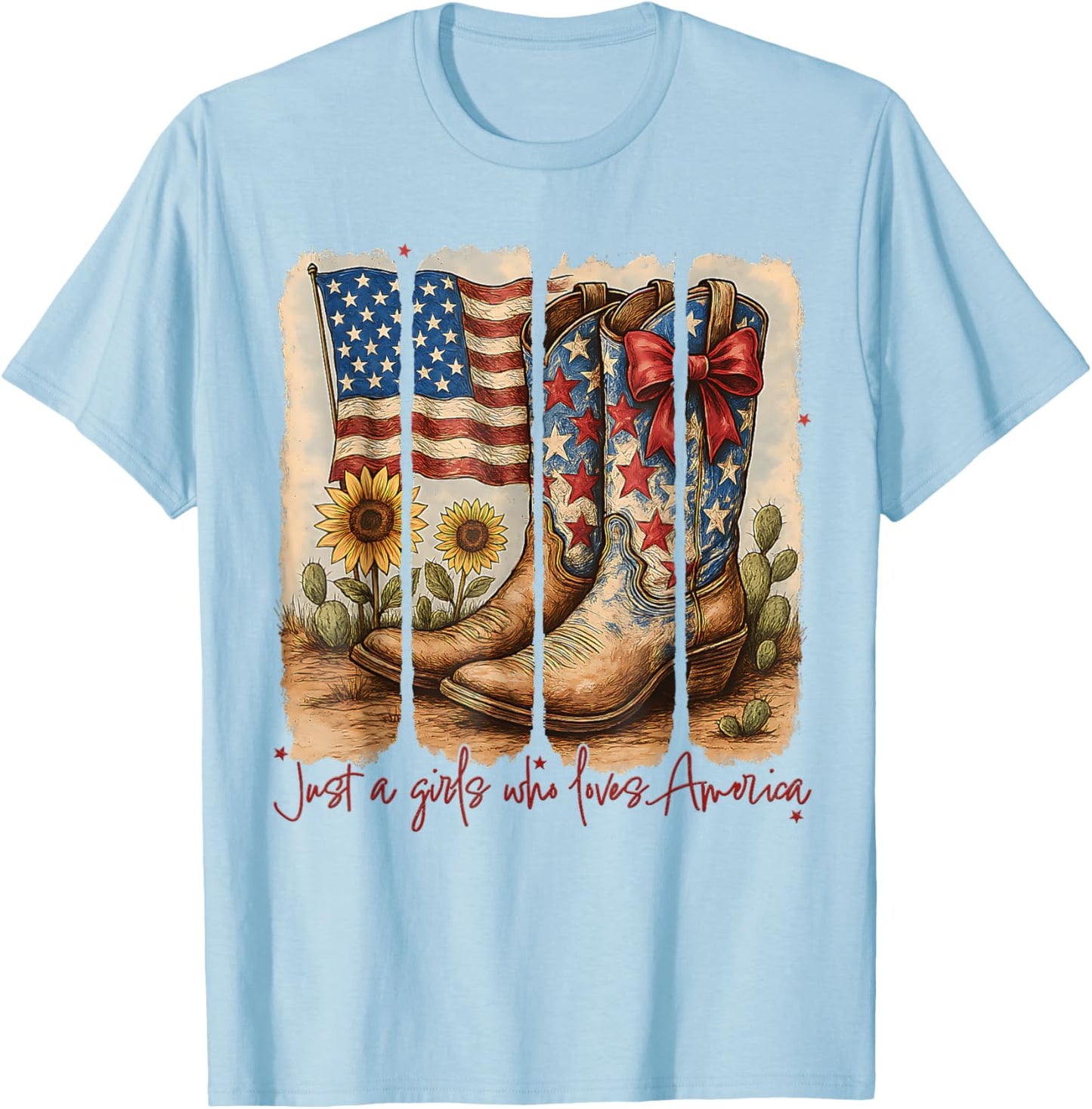Just A Girl Who Loves America Boots US Flag Girl 4th Of July T-Shirt - T-Shirt | Light Blue