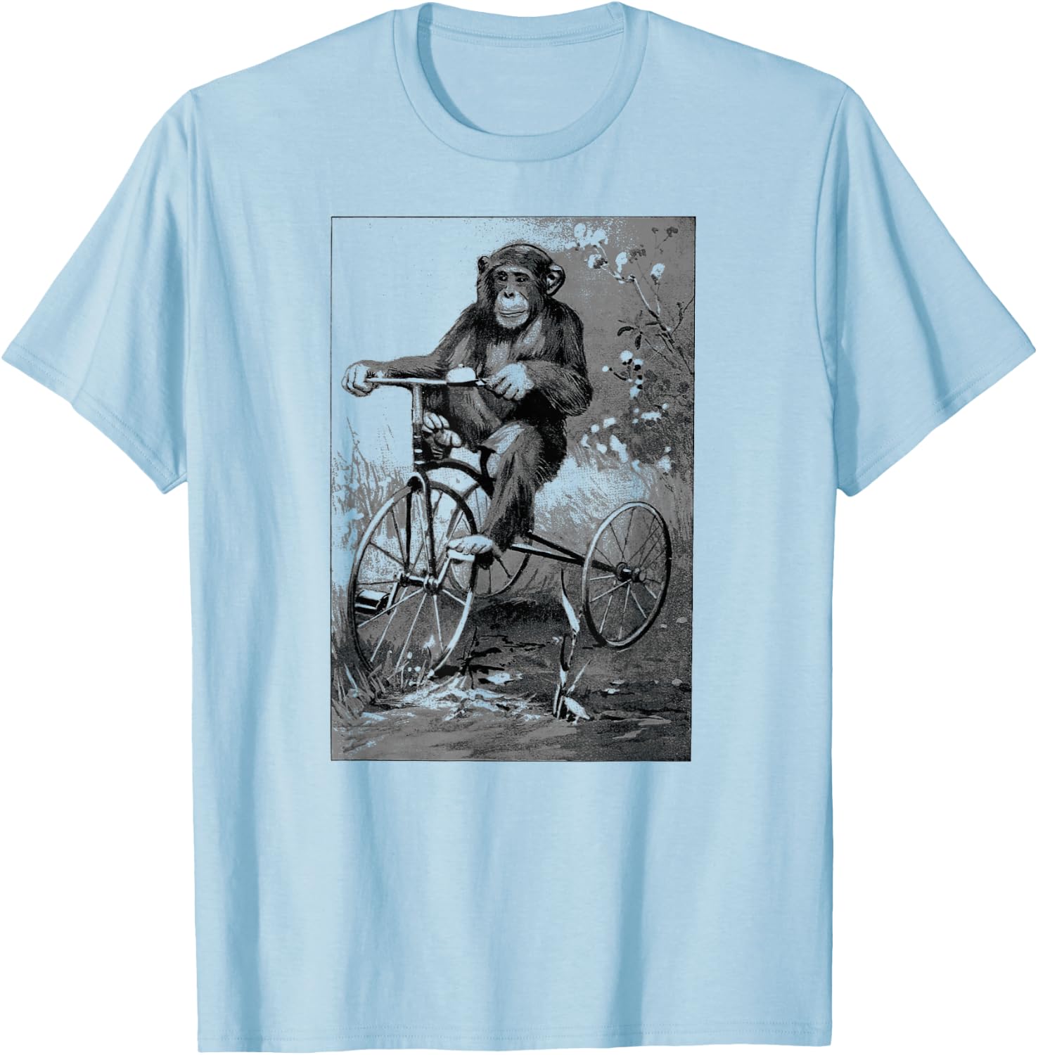 Monkey Riding Tricycle Art-Vintage Chimp Funny Monkey T-Shirt - T-Shirt | Light Blue