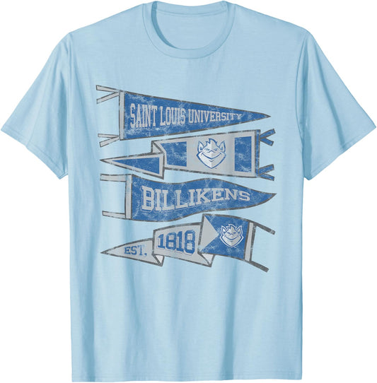 Saint Louis University SLU Billikens Distressed Pennants T-Shirt - T-Shirt | Light Blue