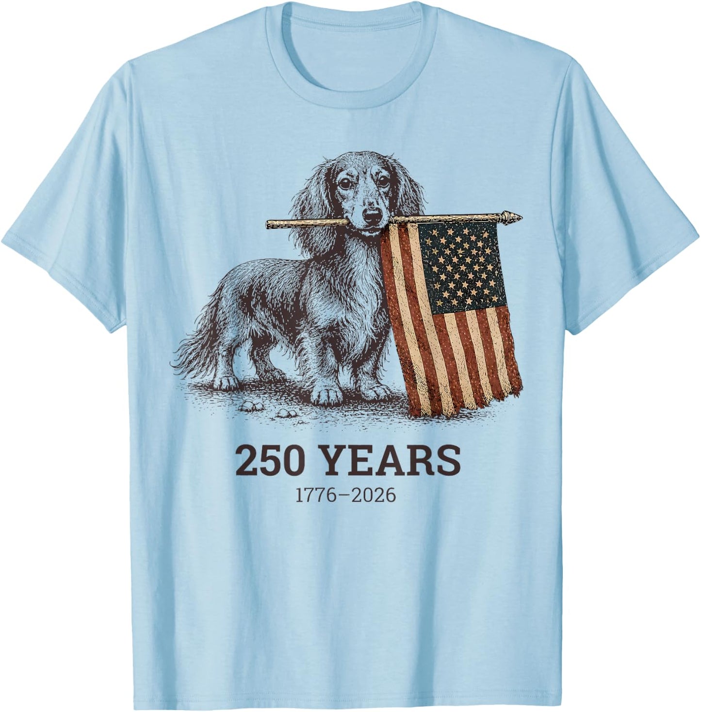 Dachshund America's 250th Patriotic Dog Fireworks T-Shirt - T-Shirt | Light Blue
