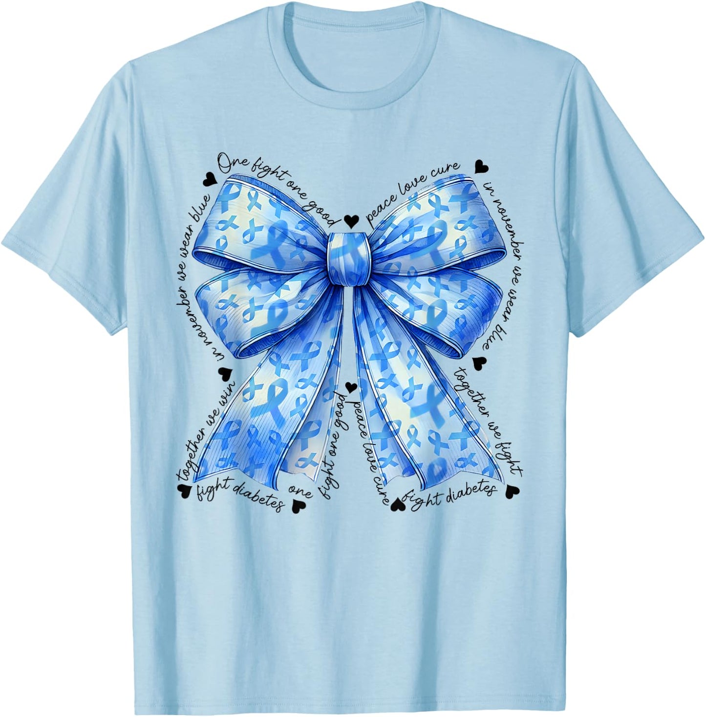 Coquette Bow In November We Wear Blue For Diabetes Awareness T-Shirt - T-Shirt | Light Blue