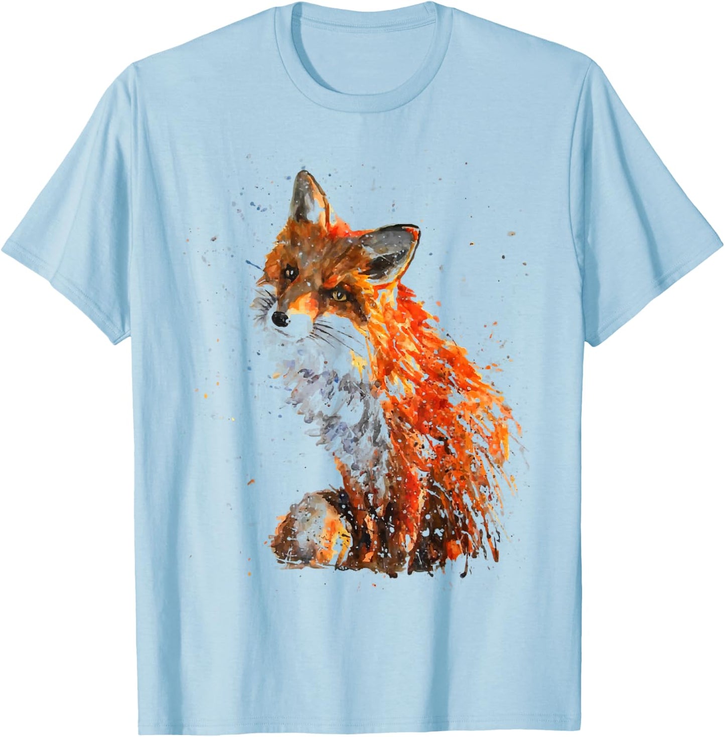 Fox, Hand Painted Fox T-Shirt - T-Shirt | Light Blue