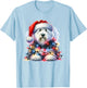 Cute Old English Sheepdog Santa Hat Christmas Lights Winter T-Shirt - T-Shirt | Light Blue