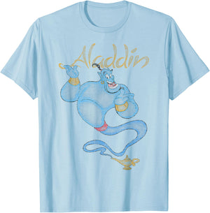 Disney Aladdin Distressed Genie Floating T-Shirt - T-Shirt | Light Blue