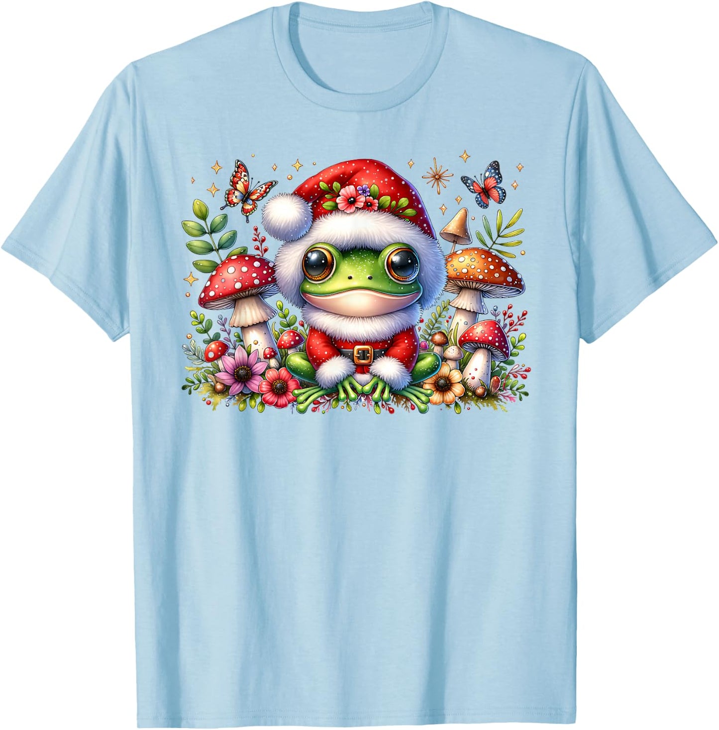 Cottagecore Frog Christmas Mushroom butterfly Men Women Kids T-Shirt - T-Shirt | Light Blue
