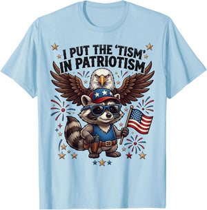 I Put the Tism in Patriotism Funny Autism Meme Raccoon Eagle T-Shirt - T-Shirt | Light Blue