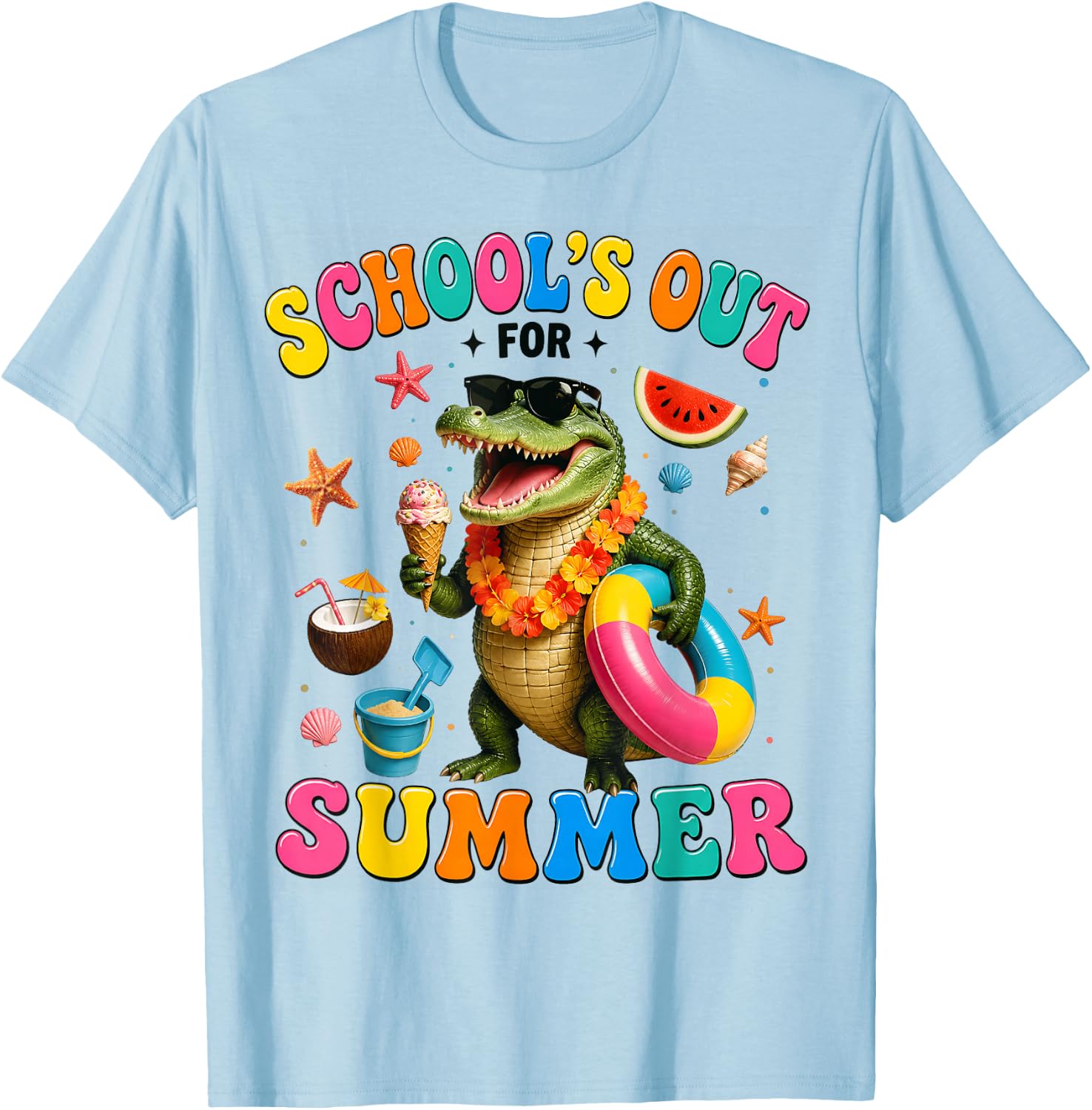 School’s Out for Summer Alligator Last Day of School Kids T-Shirt - T-Shirt | Light Blue